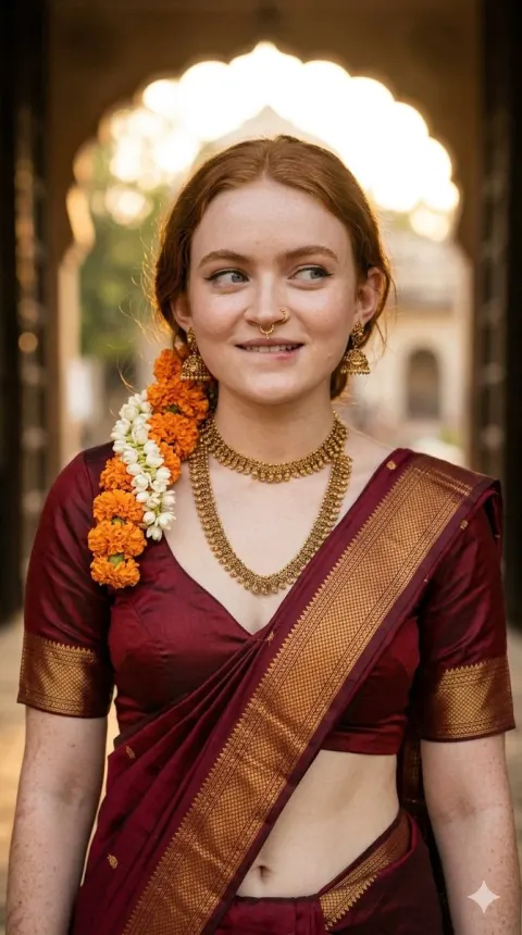 Redhead Saree Portrait in Golden Hour