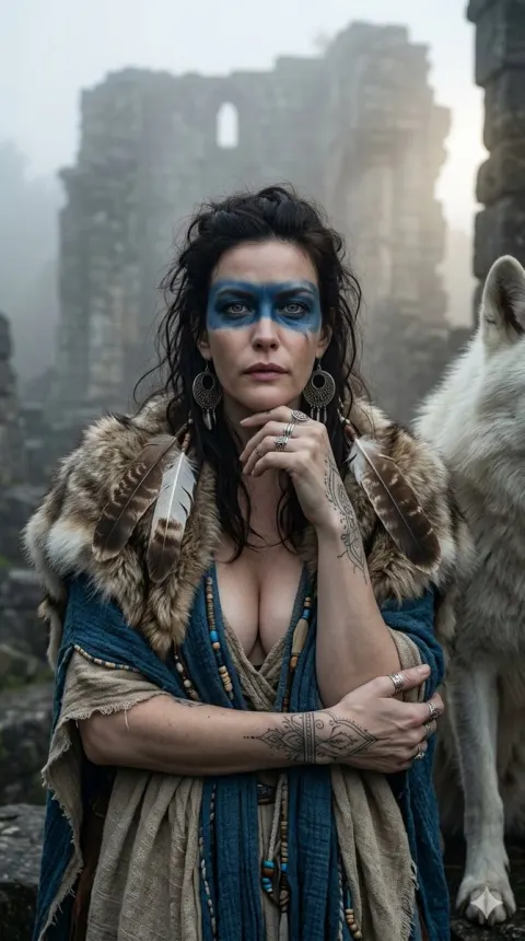 Warrior Woman White Wolf Portrait