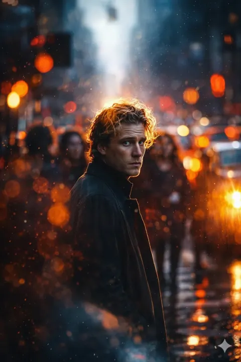 Blonde Portrait in Rainy Night