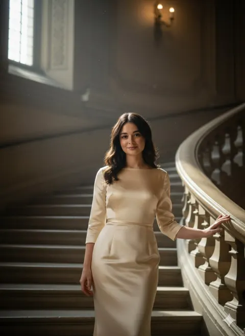 Elegant Silk Staircase Portrait