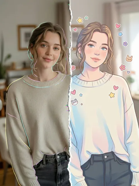 Split Portrait Realism Meets Chibi Art