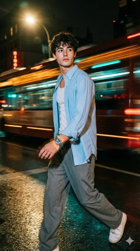 Indian Man Walking Urban Night Street