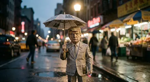 Cinematic Paper Figure in Rain