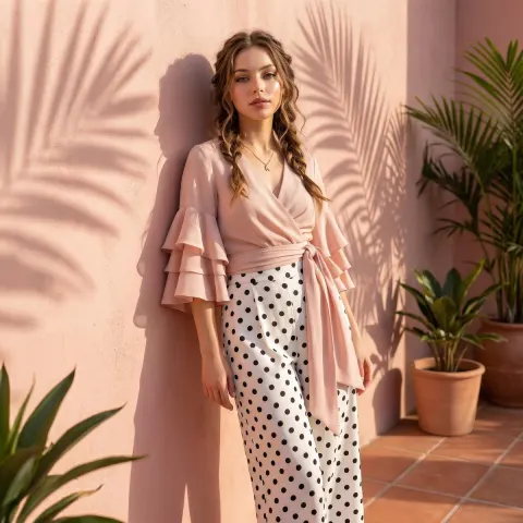 Elegant Blush Pink Mediterranean Fashion Portrait