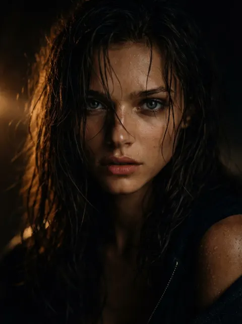 Moody Cinematic Wet Hair Portrait