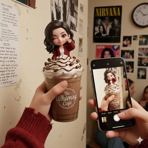 Whimsical Mini Girl on Mocha Cup