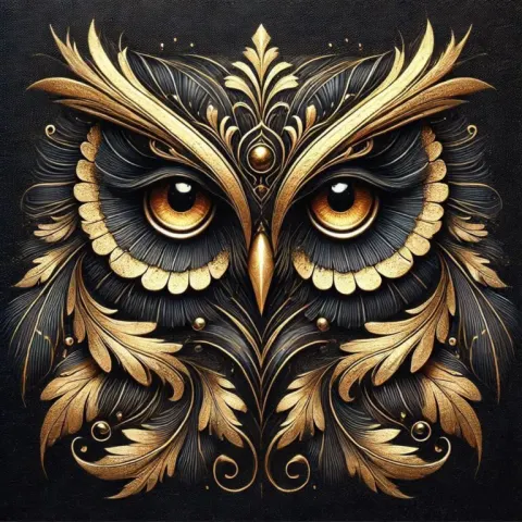 Black and Gold Owl Acrylic Painting