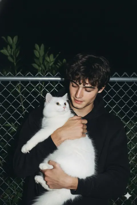 Midnight Cuddle with Fluffy Cat