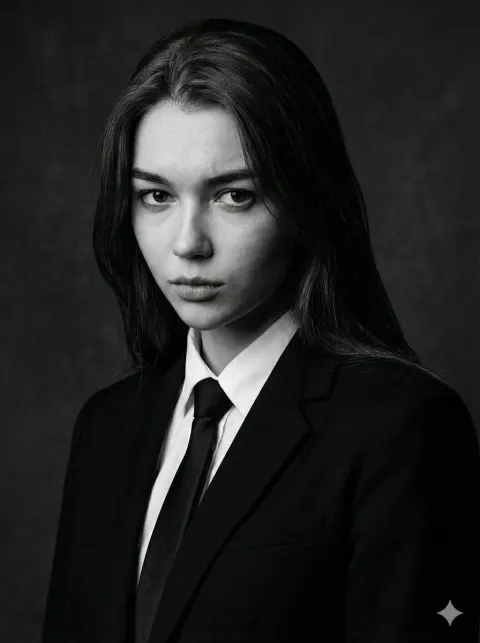 Dramatic Black White Suit Portrait