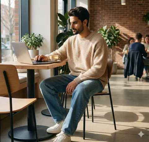 Minimalist Street Fashion Coffee Shop Portrait