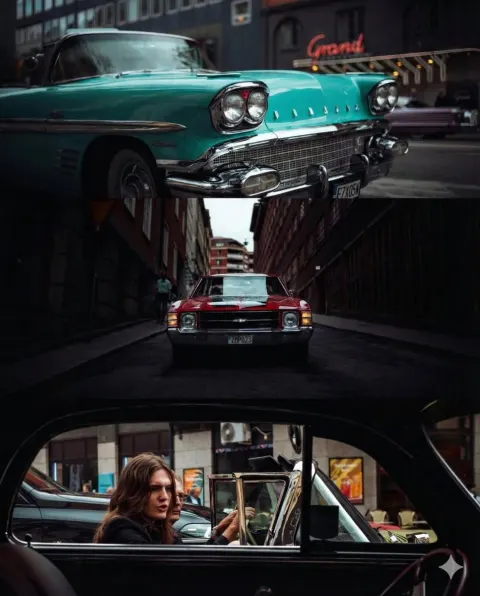 Vintage American Cars Triptych Collage