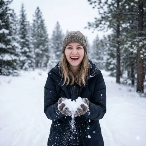 Girl Smiling in Snowy Winter Portrait
