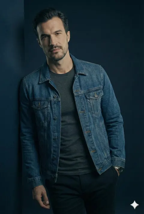 Moody Denim Jacket Studio Portrait