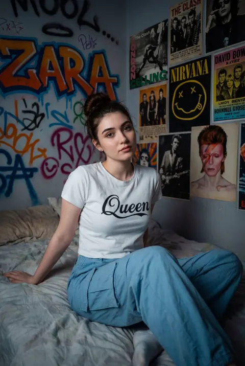 Grunge Portrait On Messy Bed