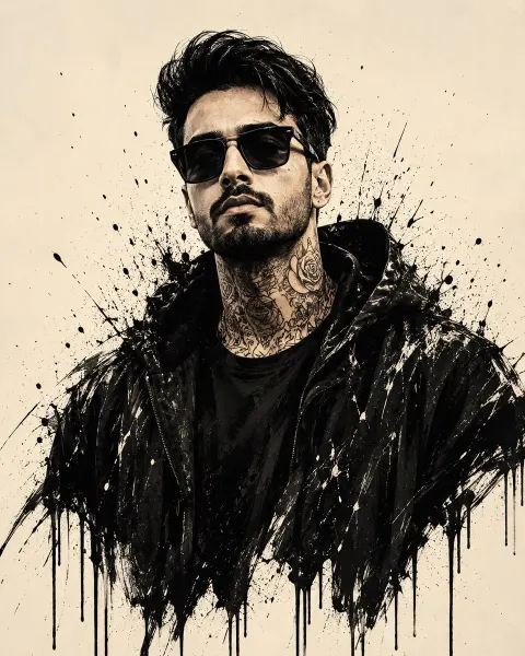 Stylized Black Ink Splash Portrait Art