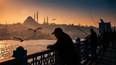 Istanbul Galata Bridge - Fishermen