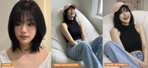 Laughing Woman on White Beanbag