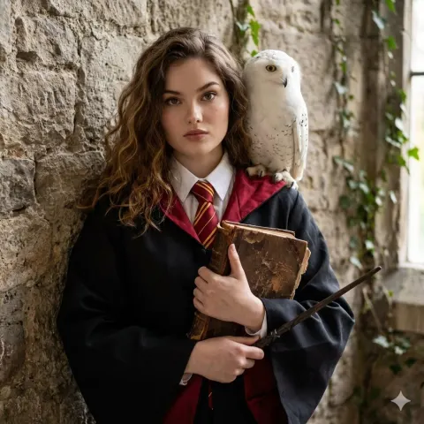 Gryffindor Witch Portrait with Owl