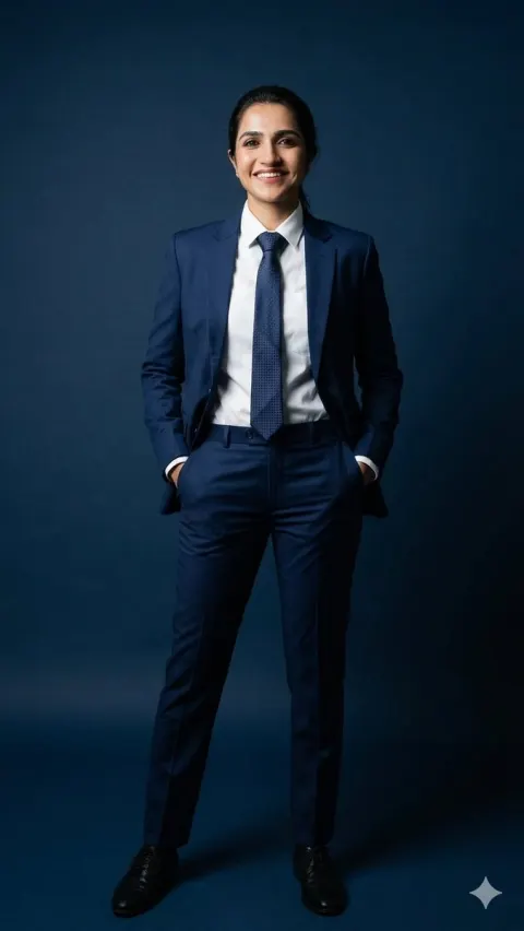 Navy Suit Business Woman Portrait