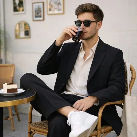 Stylish Man at Bright Cafe