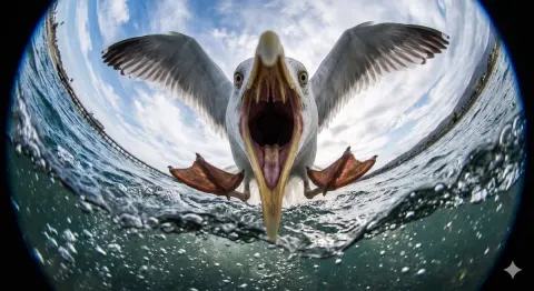 Fisheye View: A Seagull's Imminent Catch