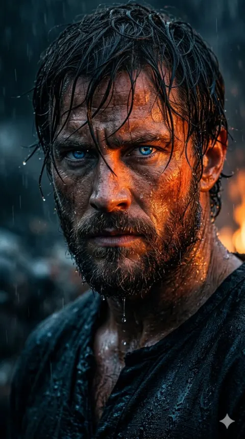 Cinematic Rain Drenched Blue Eye Portrait