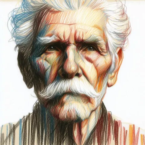 Minimalist Crayon Portrait of Elderly Man
