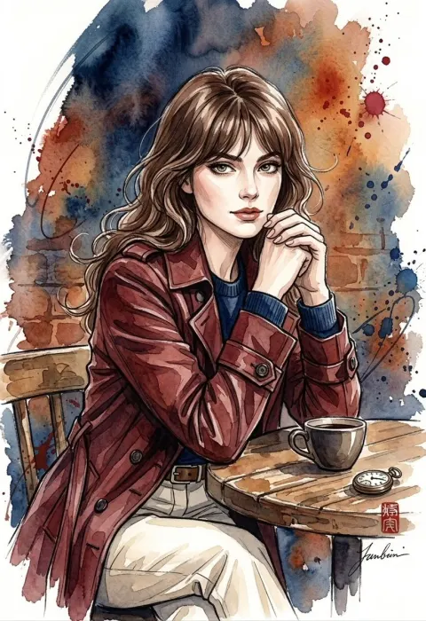 Stylish Woman Watercolor Ink Art