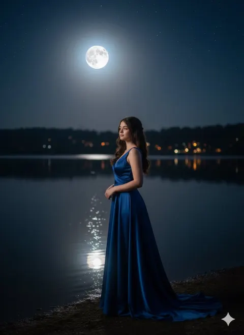 Moonlit Lake Romantic Night Portrait