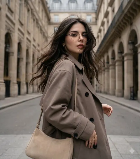 Windswept Woman in European Street