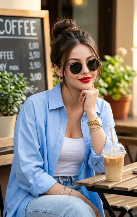 Chic Woman At Sunny Cafe