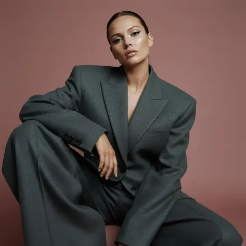 Minimal Pantsuit - Pink Backdrop