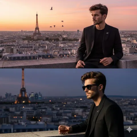 Cinematic Fashion Portrait Paris Rooftop