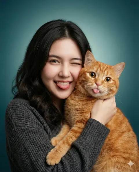 Girl And Cat Stick Tongues Out