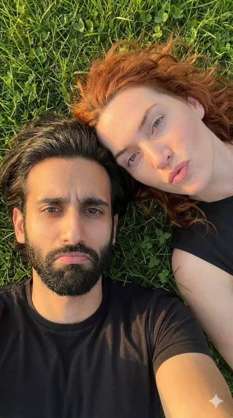 Couple Selfie on Green Grass
