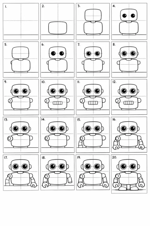 Cute Robot Drawing Guide