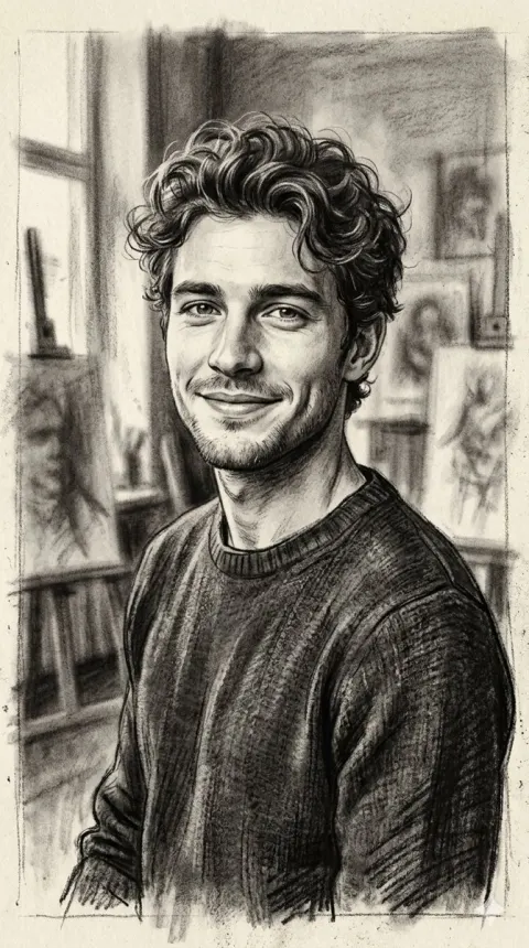 Charcoal Portrait of a Smiling Man