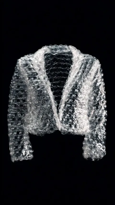 Transparent Bubble Wrap High-Fashion Studio Shot