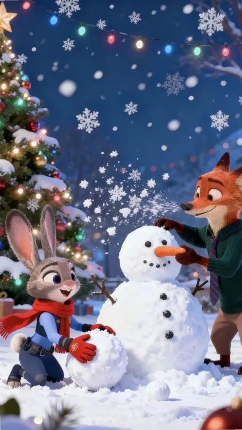 Zootopia Friends Build Snowman