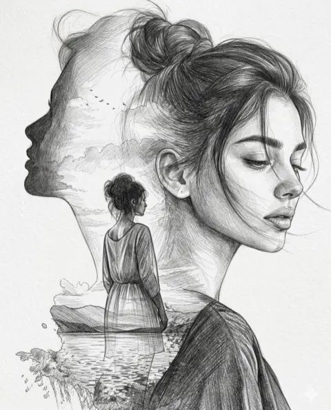 Double Exposure Pencil Sketch Art