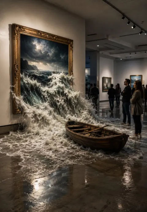 Ocean Waves Burst From Gallery Painting