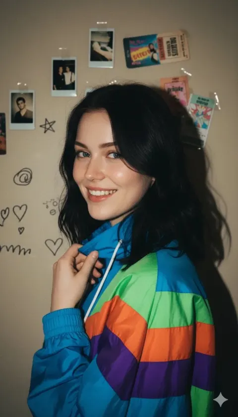 Retro Windbreaker Girl Portrait