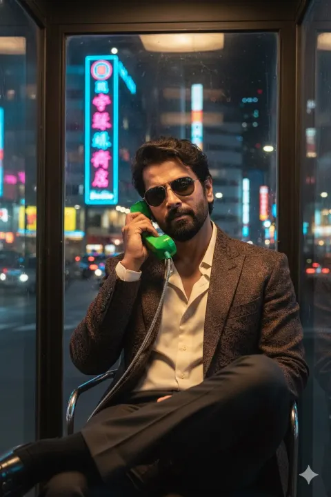 Neon Phone Booth Night