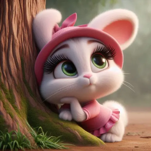 Bunny in Pink Dress by Tree Waiting