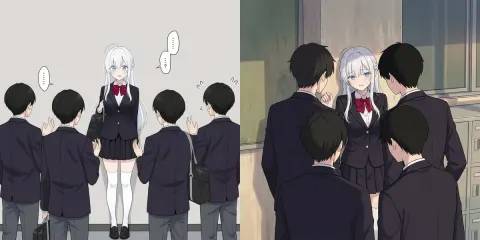 Woman Confused by Three Male Students