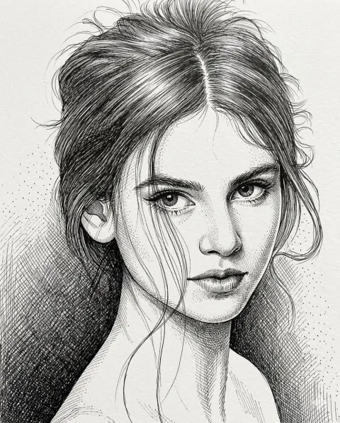 Ink Portrait of Soulful Woman