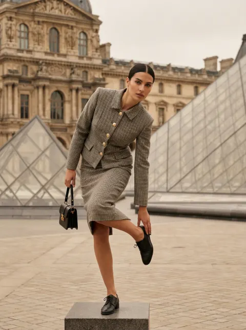 Paris Louvre - Checkered Suit