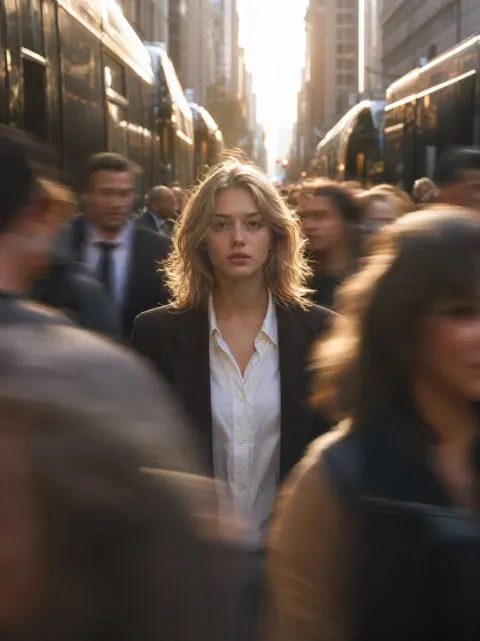 Cinematic Stillness in Crowded Street