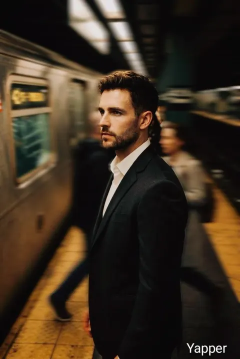 Man on Busy Subway Platform