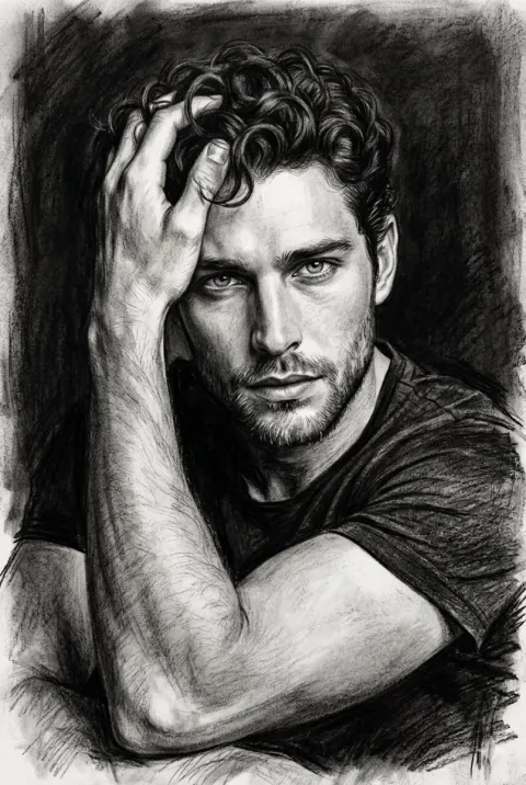 Cinematic Charcoal Portrait of a Pensive Man
